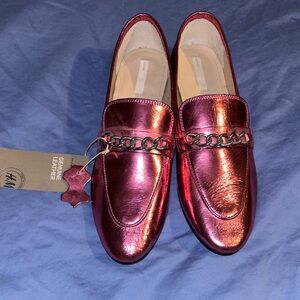 H&M Metallic Pink Leather Loafers